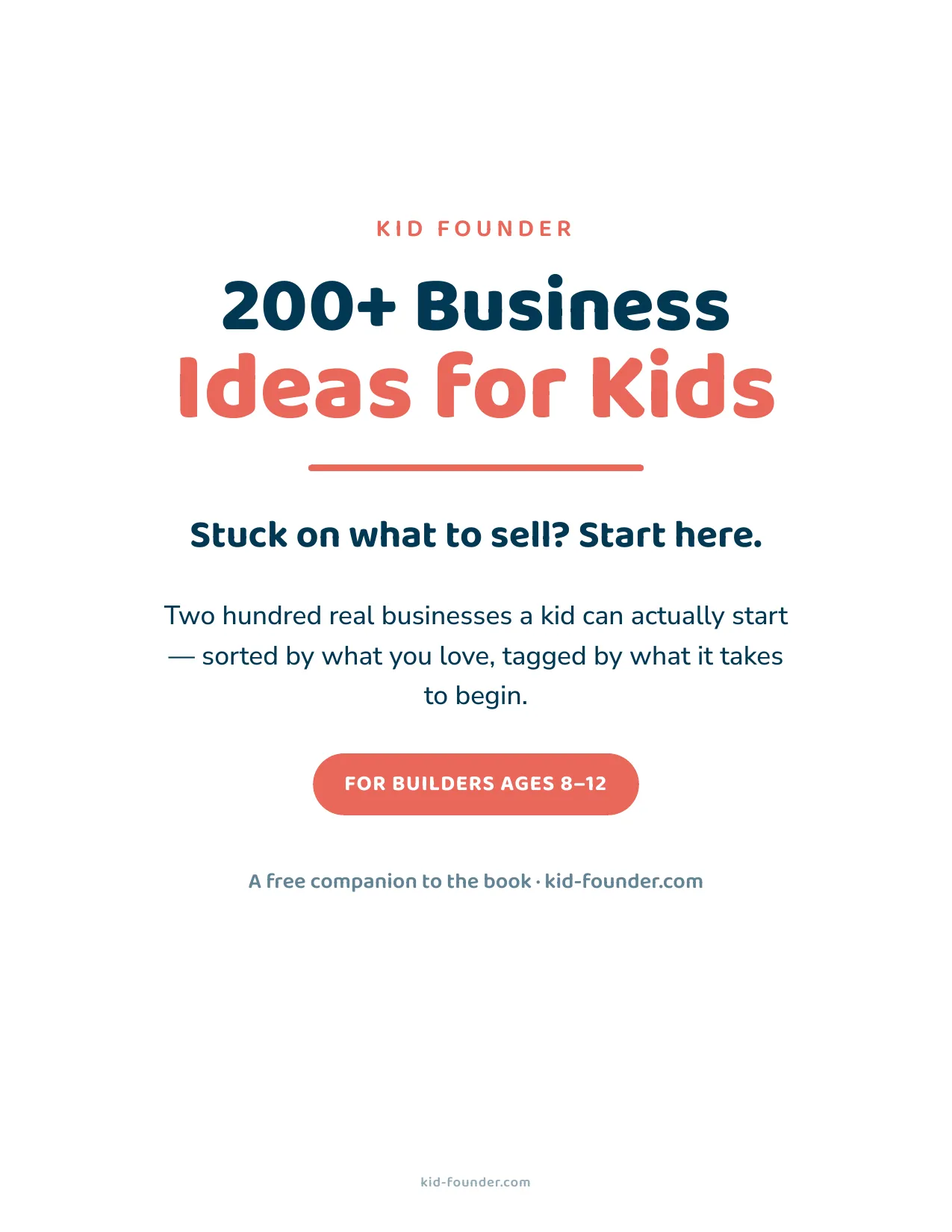 The first page of the 200+ Business Ideas for Kids printable PDF.
